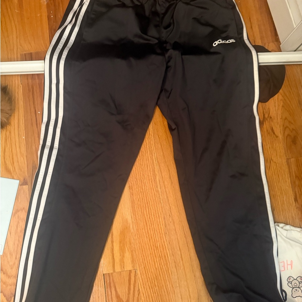 Adidas Black and White Joggers with Iconic Stripes